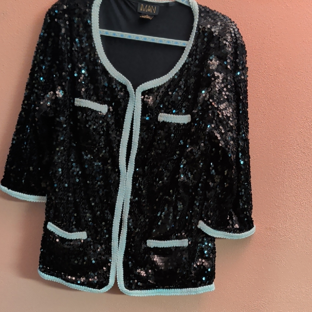 IMAN Black Top with Gold Logo Detail